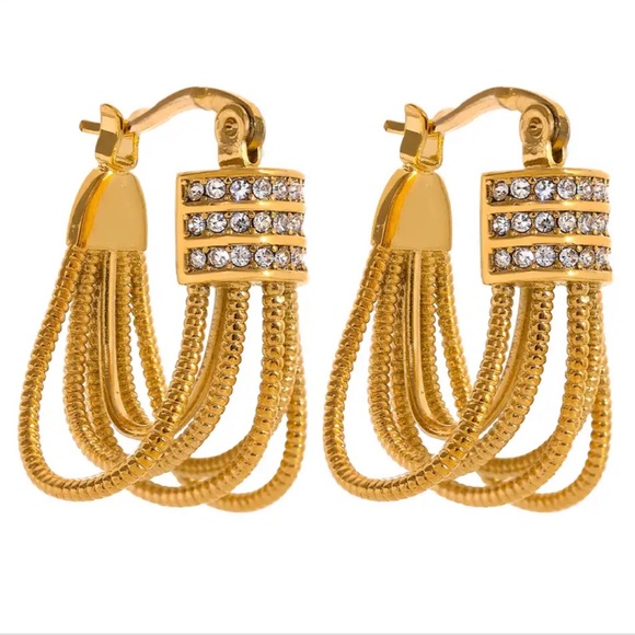 ◾️18K Gold Plated Stylish Unique Cubic Statement Earrings - Picture 3 of 15